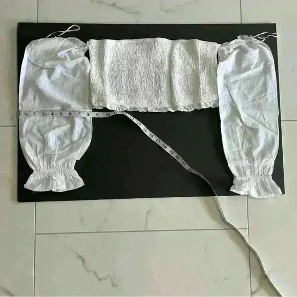 And Now This Womens Solid White Smocked Crop Top Off The Shoulder Size Medium - Picture 9 of 13